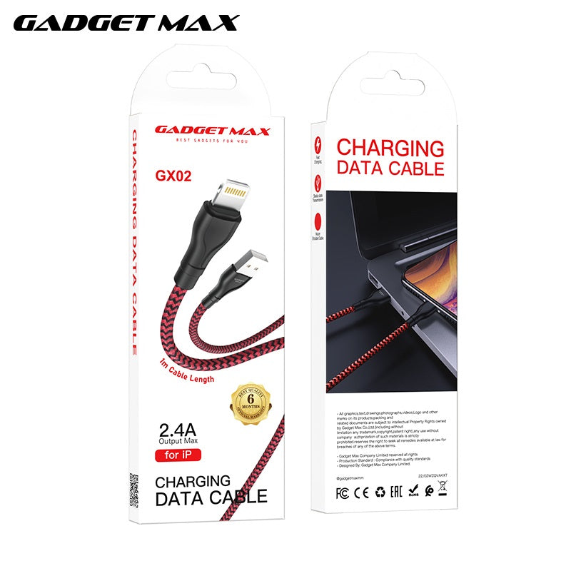 GADGET MAX GX02 IPH 3A CHARGING DATA CABLE FOR IPH (3A)(1M) - BLACK RED