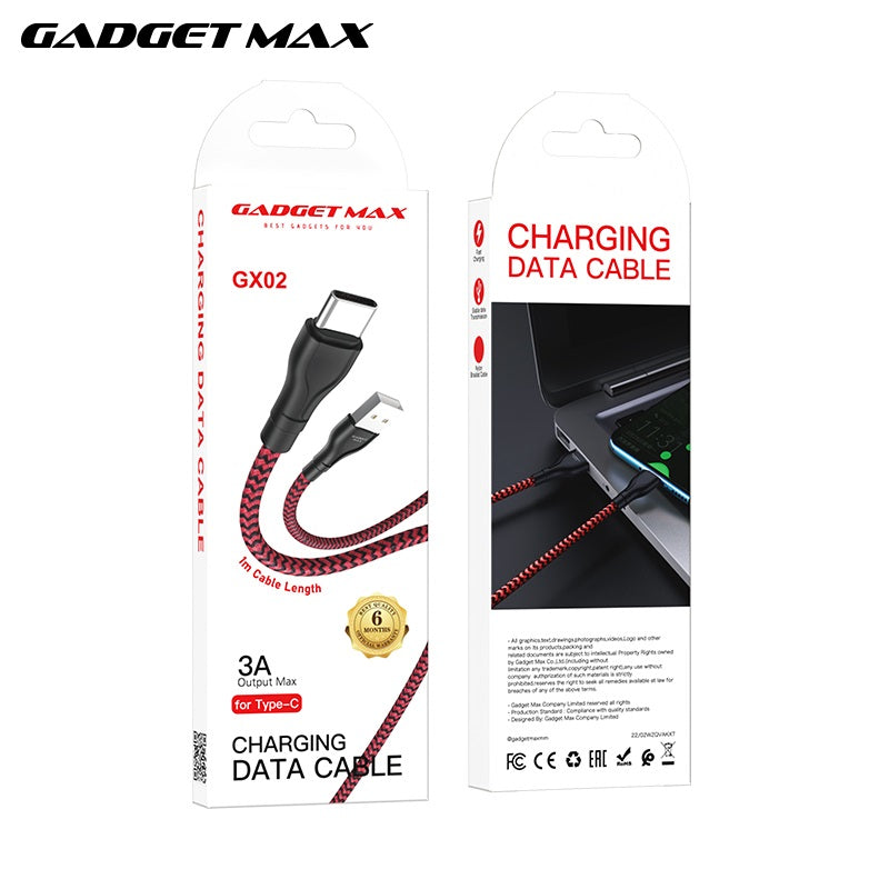 GADGET MAX GX02 TYPE-C  3A CHARGING DATA CABLE FOR TYPE-C (3A)(1M) - BLACK WHITE