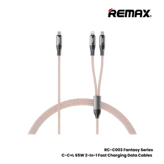 REMAX RC-C003 Fantasy Series 65W C-C+L 2-In-1 Fast Charging Data Cable - White