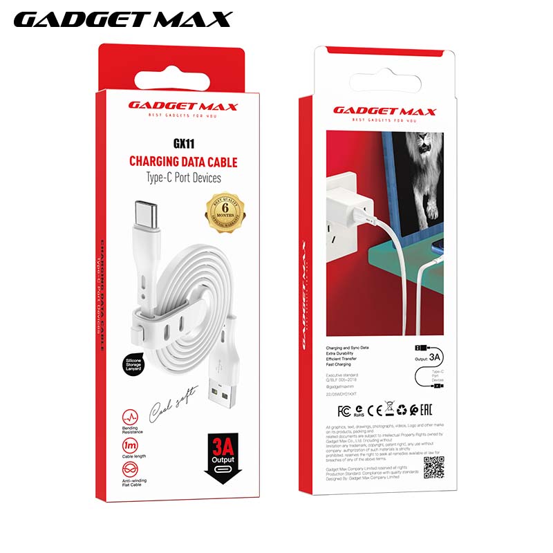 GADGET MAX GX11 CHARGING DATA CABLE FOR TYPE-C (3A) (1M), Type-C Cable, Data Cable, Charging Cable