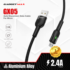 GADGET MAX GX05 MICRO 2.4A AUTO DISCONNECT DATA CABLE FOR MICRO (2.4A)(1.2M) - BLACK