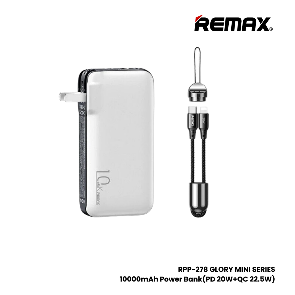 REMAX RPP-278 Glory mini Series PD+QC Fast Charging Power Bank(PD 20W+QC 22.5W) - White