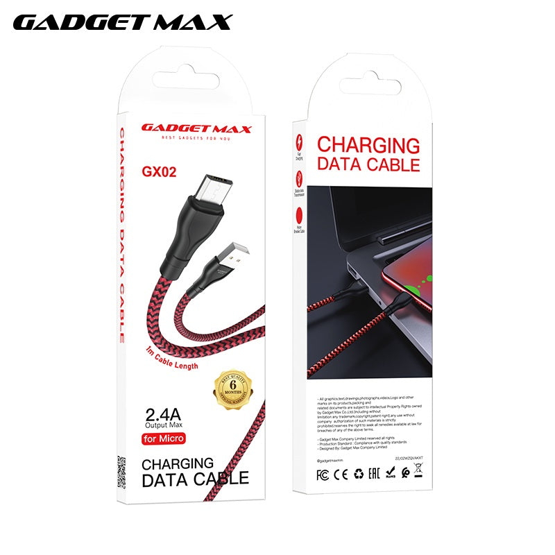 GADGET MAX GX02 MICRO 3A CHARGING DATA CABLE FOR MICRO (3A)(1M) - BLACK RED