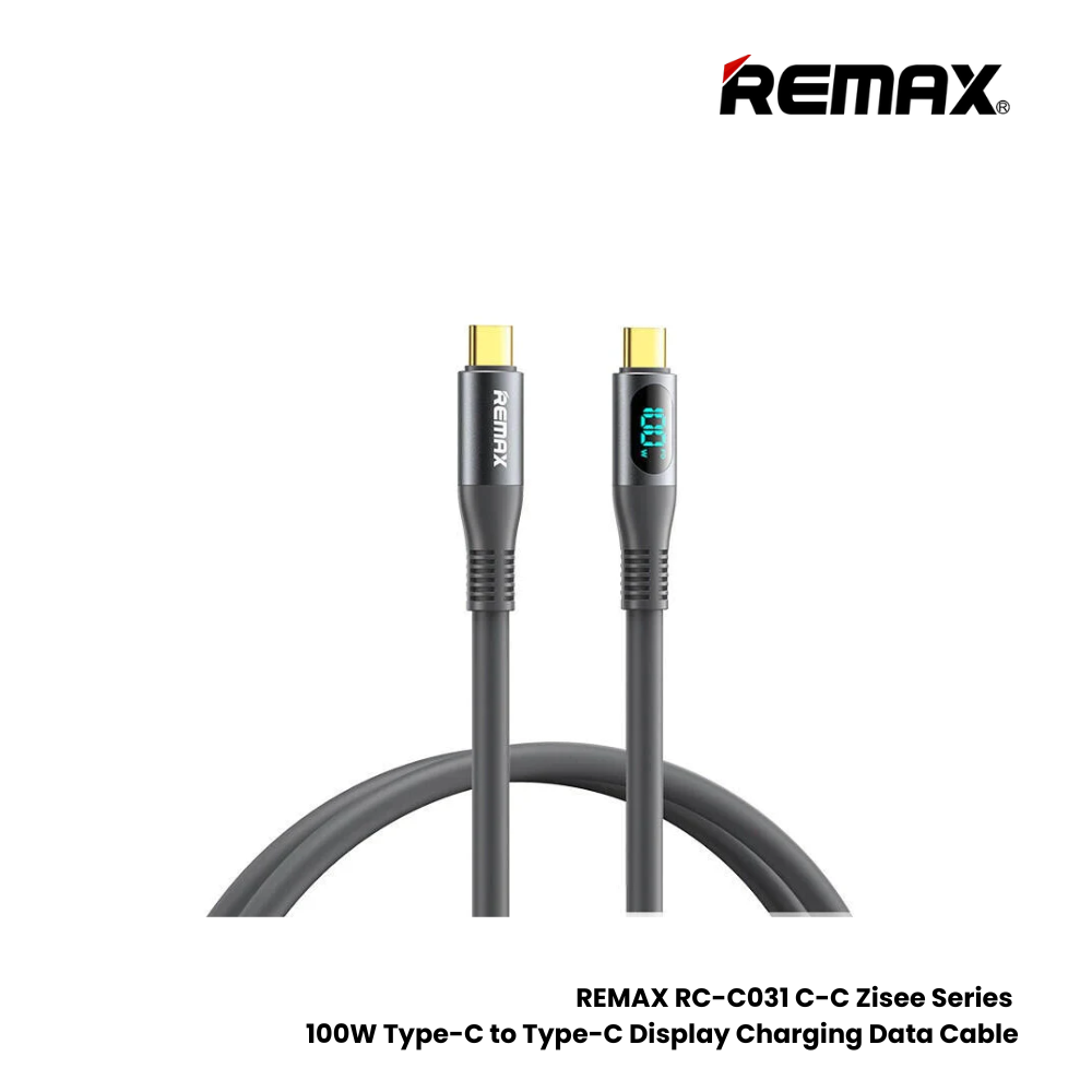 100W ( C to C )-REMAX RC-C032 C-C Zisee Series 100W Type-C to Type-C Fast Charging Digital Display Charging Data Cable - Grey