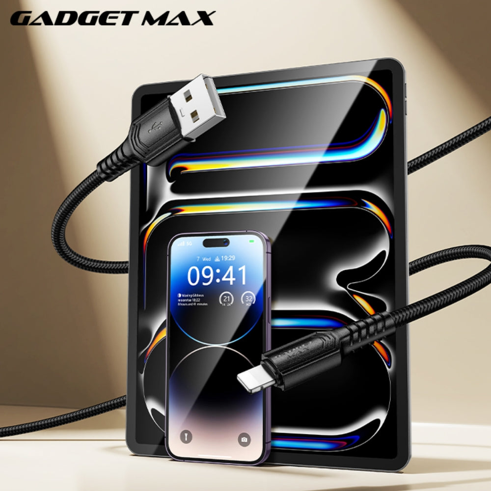 GADGET MAX - GX29 Woven Series USB To Lightning Charging Data Cable (2.4A) - Black