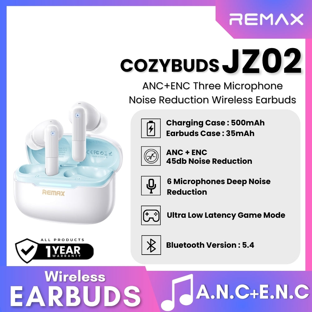 REMAX - CozyPods JZ02 ANC+ENC Noise Reduction Bluetooth Wireless Earbuds - White