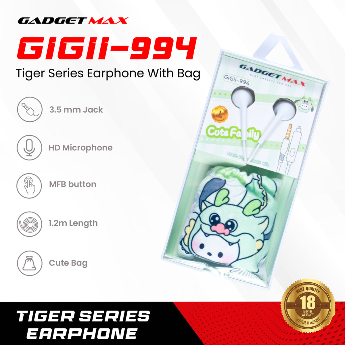 GADGET MAX - GiGii-994 Dragon Squad Series Earphone - Green