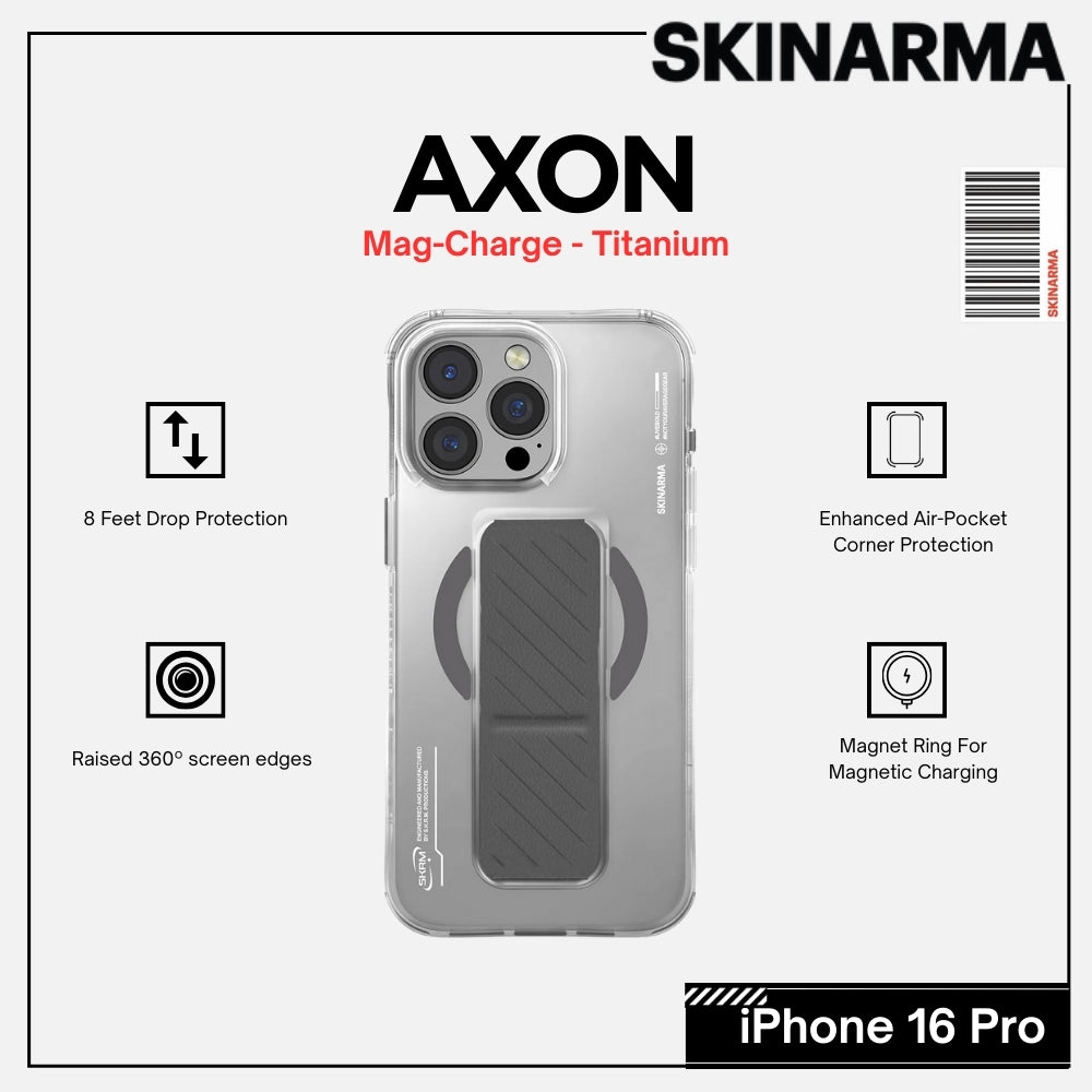 SKINARMA - iPhone 16 Pro 6.3" AXON Mag-Charge and Grip-Stand Case - Titanium