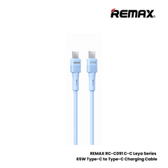 65W ( C to C )-REMAX RC-C091 C-C Leya Series 65W Type-C to Type-C Fast Charging PD Charging Data Cable - Blue