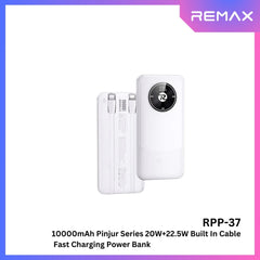 REMAX - RPP-37 10000mah Pinjur Series PD+QC Built In Cable Fast Charging Power Bank (  PD 20W + QC 22.5W ) - White