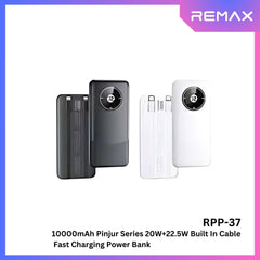 REMAX - RPP-37 10000mah Pinjur Series PD+QC Built In Cable Fast Charging Power Bank (  PD 20W + QC 22.5W ) - Black