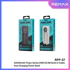 REMAX - RPP-37 10000mah Pinjur Series PD+QC Built In Cable Fast Charging Power Bank (  PD 20W + QC 22.5W ) - Black