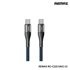 REMAX RC-C115 C-C Intelyelec Series 5A Smart Power-Off Fast Charging Data Cable with Light (Type-C to Type-C)(Blue)