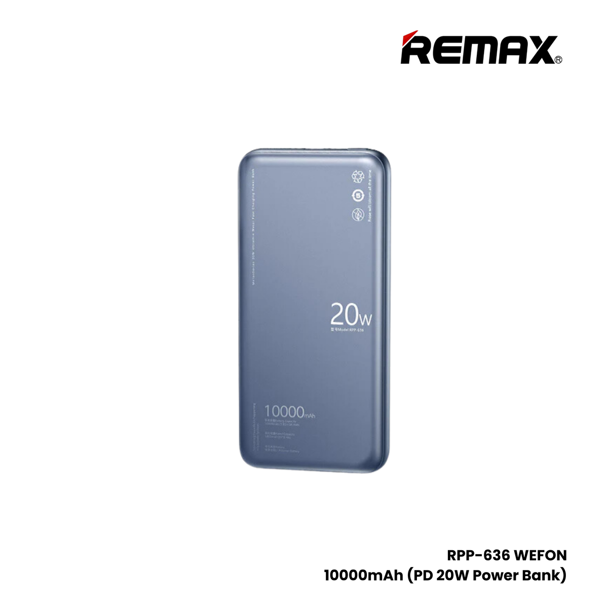 REMAX RPP-636 Wefon Series 10000mAh Fast Charging Ultra thin Power Bank(20W) - Blue