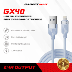 GADGET MAX - GX40 Lightning Nobel Series USB To Lightning Charging Data Cable (2.4A) - Black