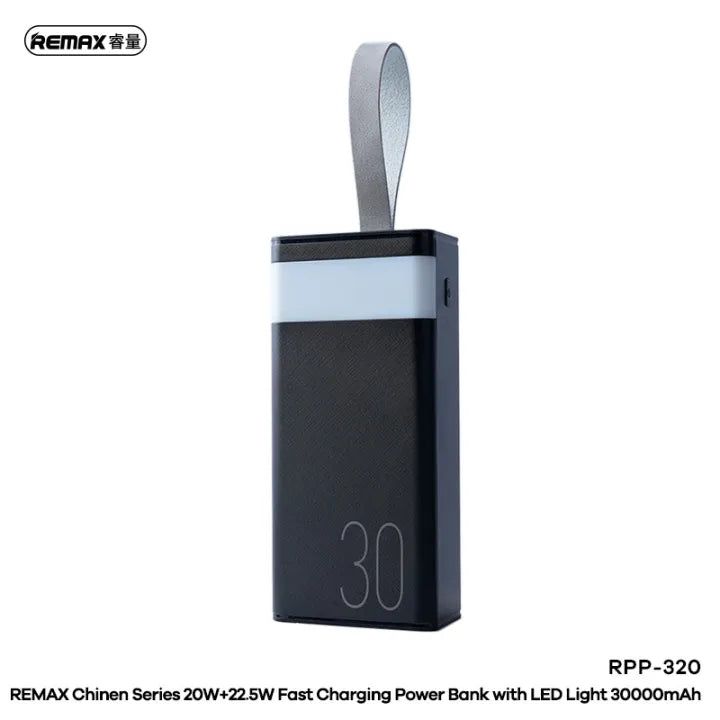 REMAX RPP-320 30000MAH CHINEN SERIES 20W+22.5W FAST CHARGING POWER BANK WITH LED LIGHT-Black