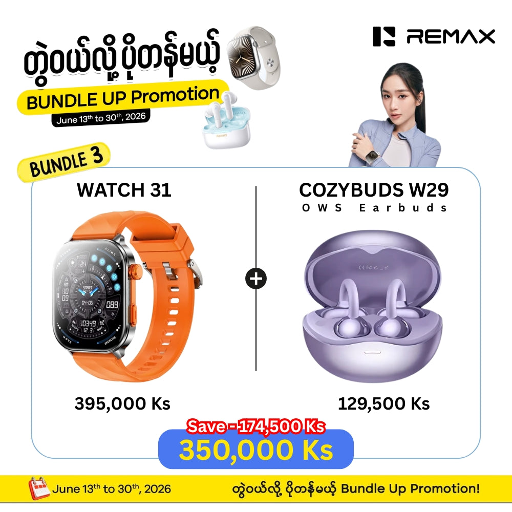 [ Bundle ] REMAX Watch 31 Smart Watch + REMAX CozyBuds W29 OWS Earbuds