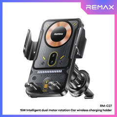 REMAX - RM-C27 15W Smart Dual Motor Rotating Wireless Car Holder - Black