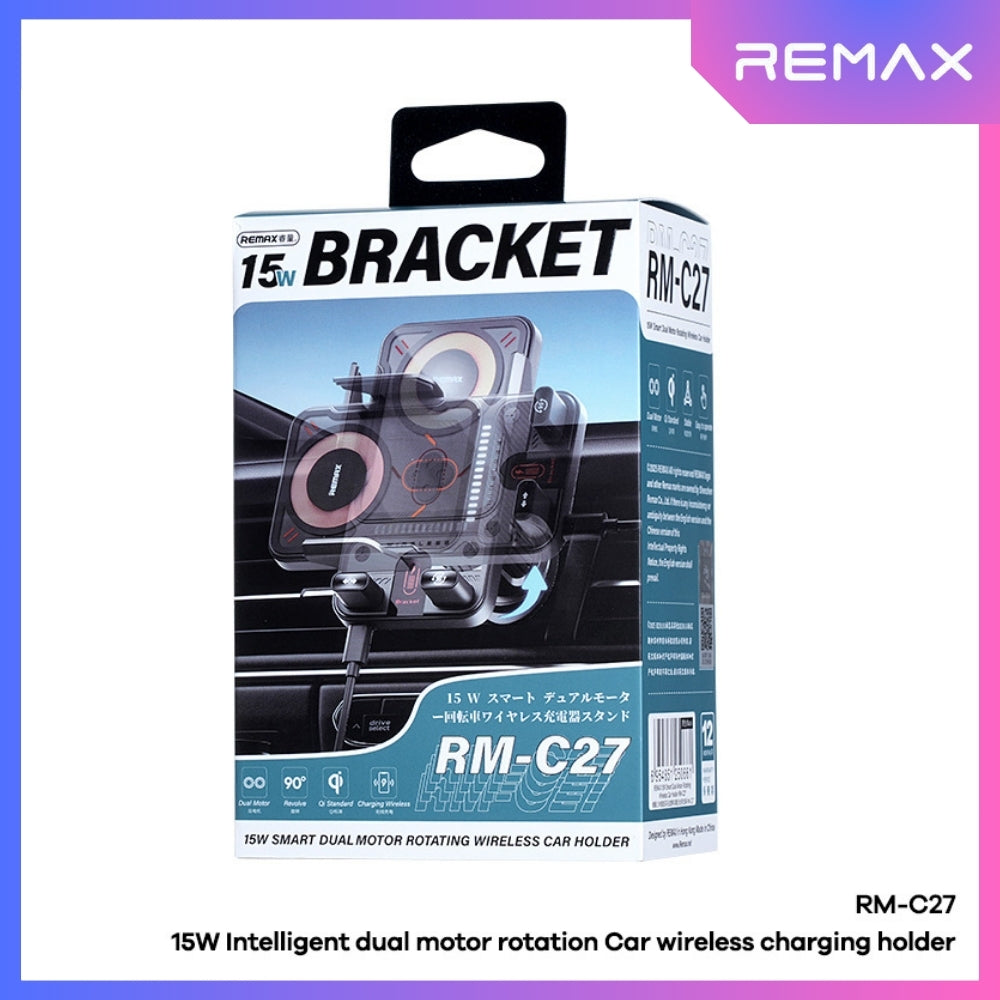 REMAX - RM-C27 15W Smart Dual Motor Rotating Wireless Car Holder - Black