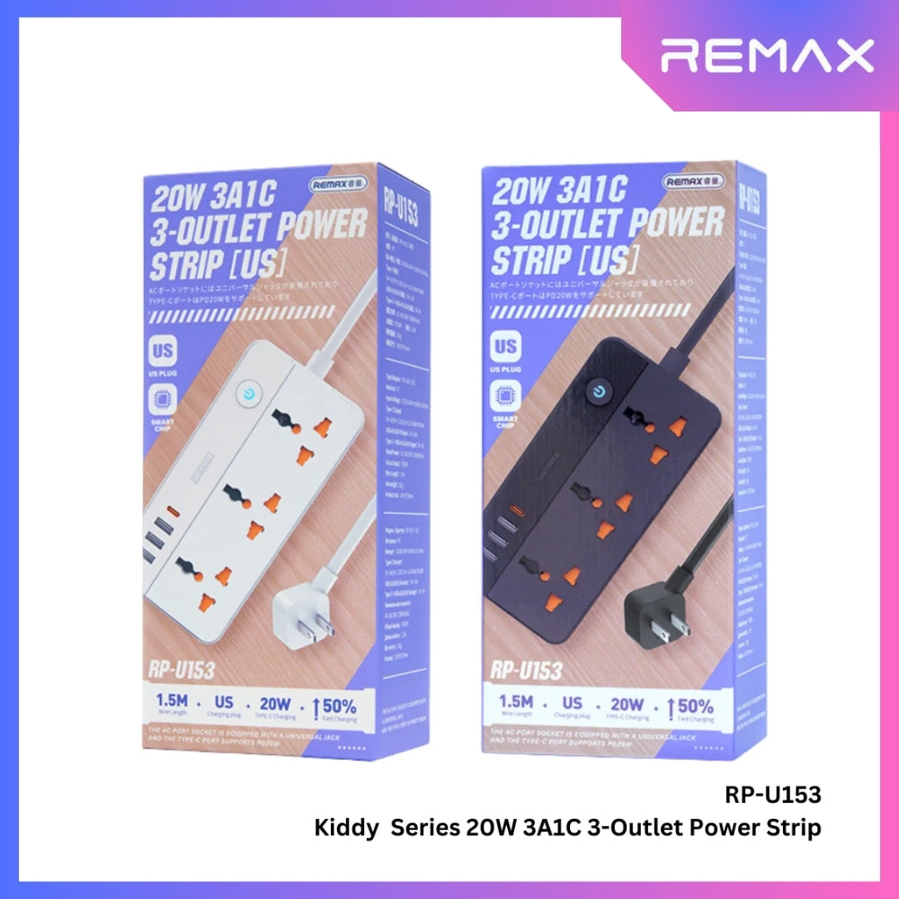 REMAX - RP-U153 Kiddy Series 20W Power Strip (US) (1.5M) - White