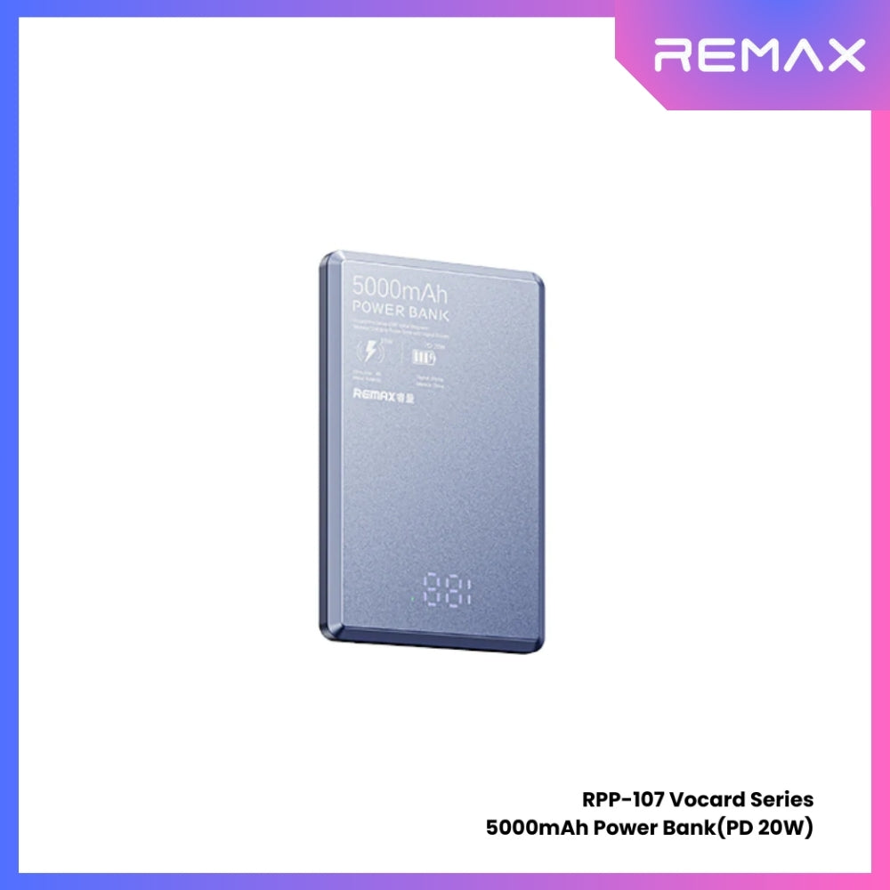 REMAX - RPP-107 Vocard Pro Series 5,000mAh PD Magnetic Wireless Power Bank(PD 20W) - Blue