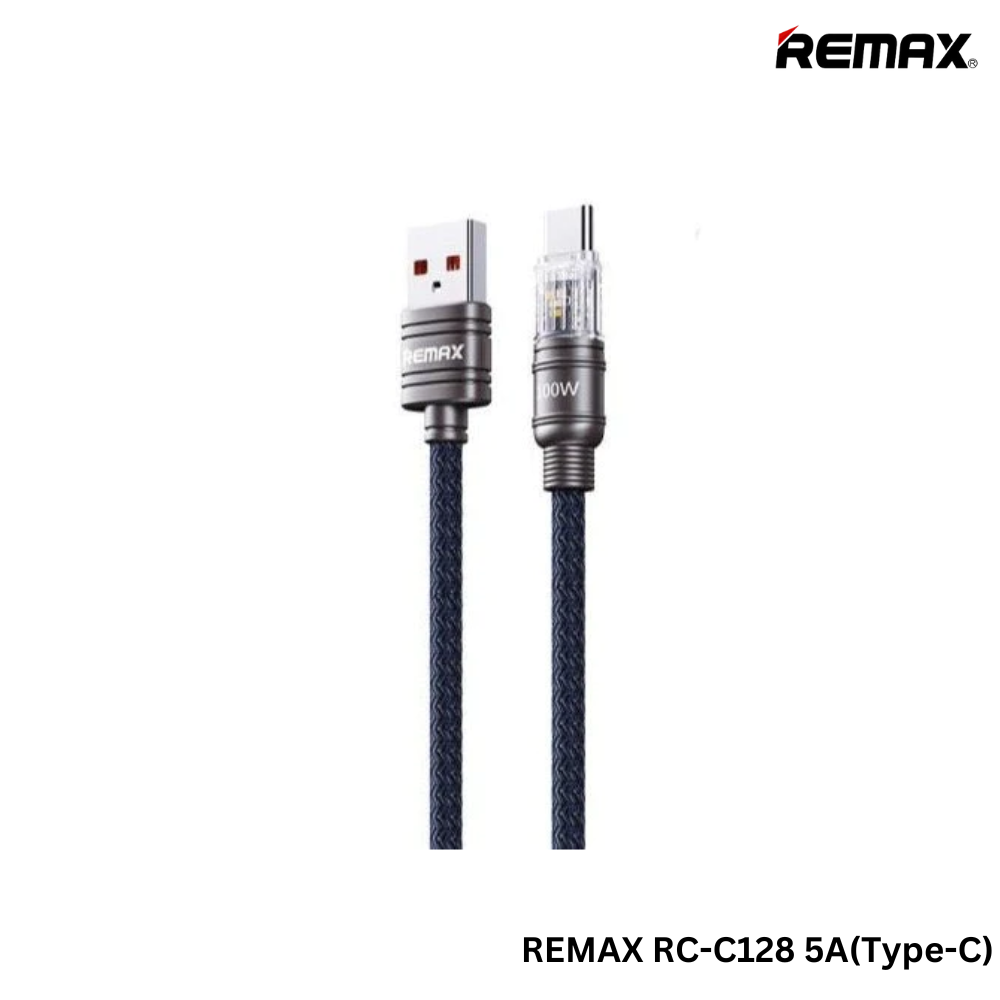 REMAX RC-C128 Boundless Series 5A ZINC Alloy Fast Charging Data Cable With Light For Type-C (Blue)