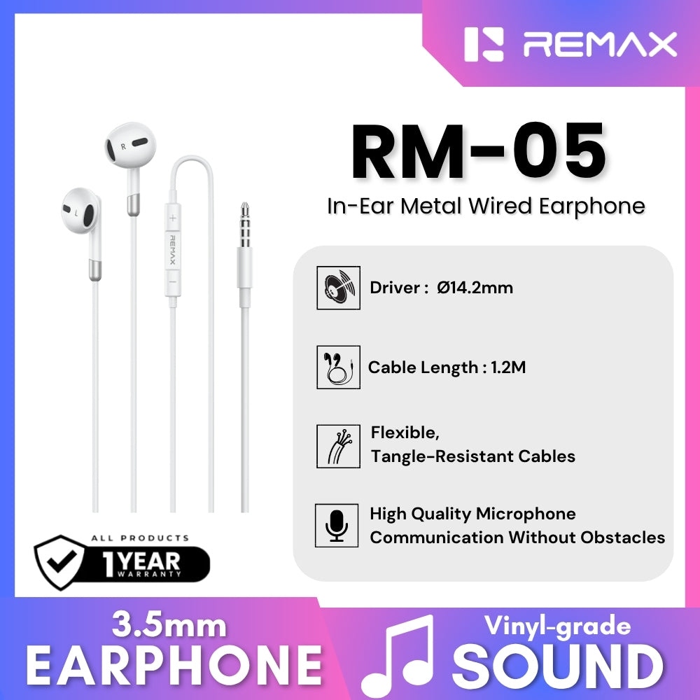 REMAX - RM-05 3.5mm In-Ear Metal Wired Earphone - White