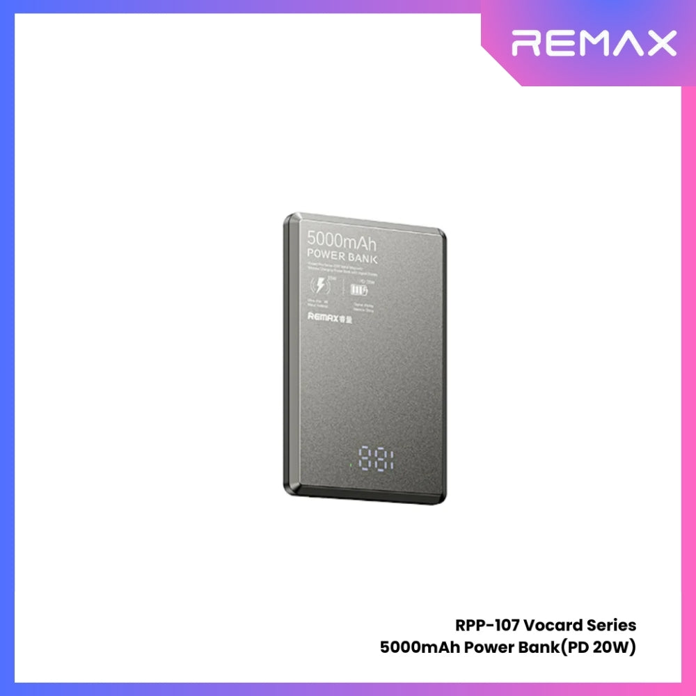 REMAX - RPP-107 Vocard Pro Series 5,000mAh PD Magnetic Wireless Power Bank(PD 20W) - Grey