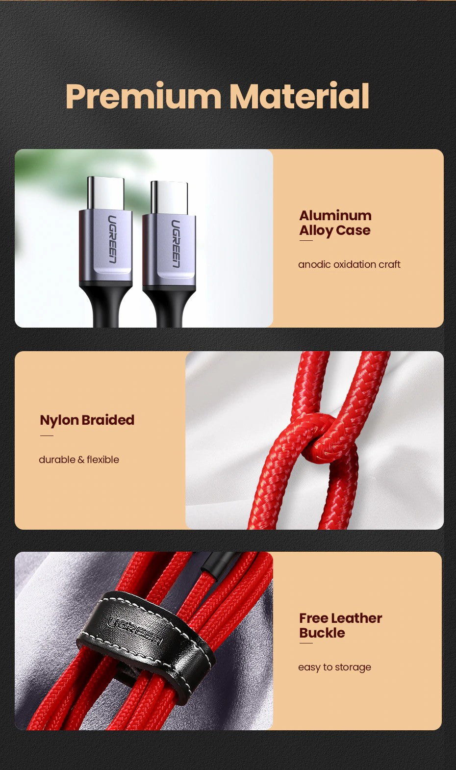 UGREEN OFFICIAL US294 60W USB C to C Fast Charging Cable 1M - Red
