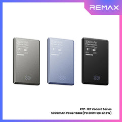 REMAX - RPP-107 Vocard Pro Series 5,000mAh PD Magnetic Wireless Power Bank(PD 20W) - Grey