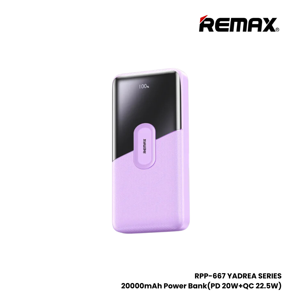 REMAX RPP-667 Yadrea Series  20000mAh PD+QC Fast Charging Power Bank(PD 20W+QC 22.5W) - Purple