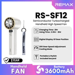REMAX - RS-SF12 Semiconductor Digital Display Turbocharged Portable Handheld High-Speed Fan - White