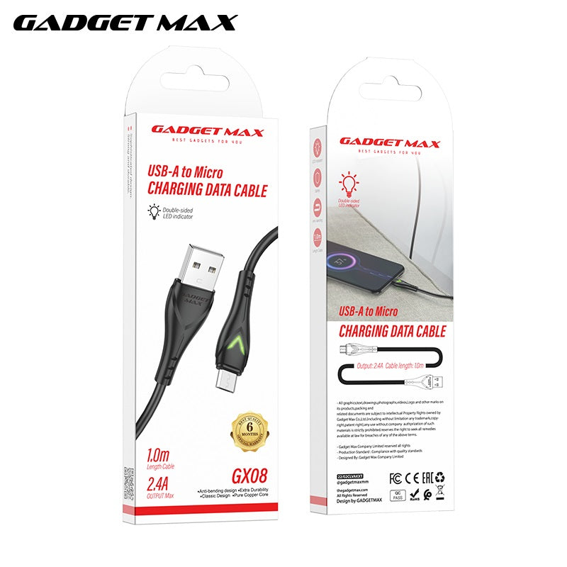 GADGET MAX GX08 MICRO 2.4A CHARGING DATA CABLE FOR MICRO (2.4A)(1M) - BLACK