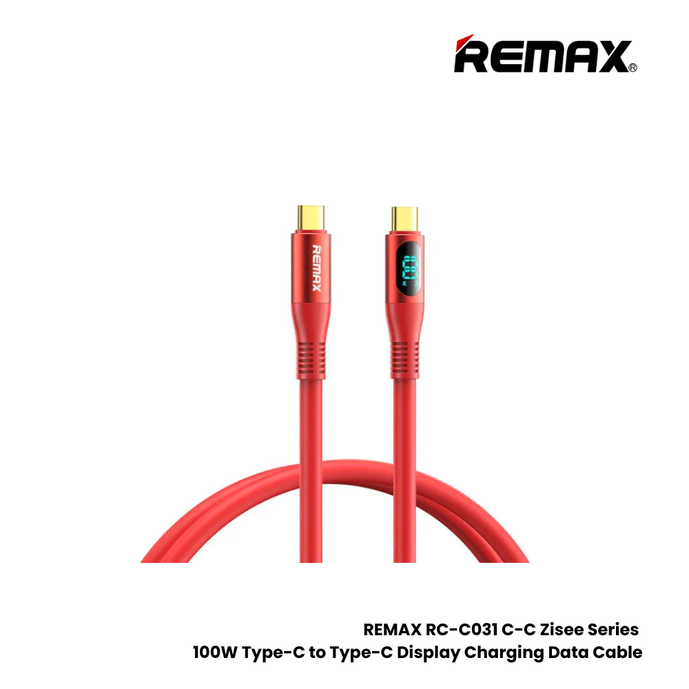 100W ( C to C )-REMAX RC-C032 C-C Zisee Series 100W Type-C to Type-C Fast Charging Digital Display Charging Data Cable - Red