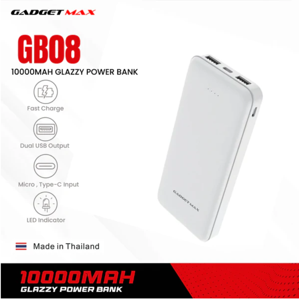 GADGET MAX GB08 Glazzy Series 10000mAh Power Bank(2.1A) - White