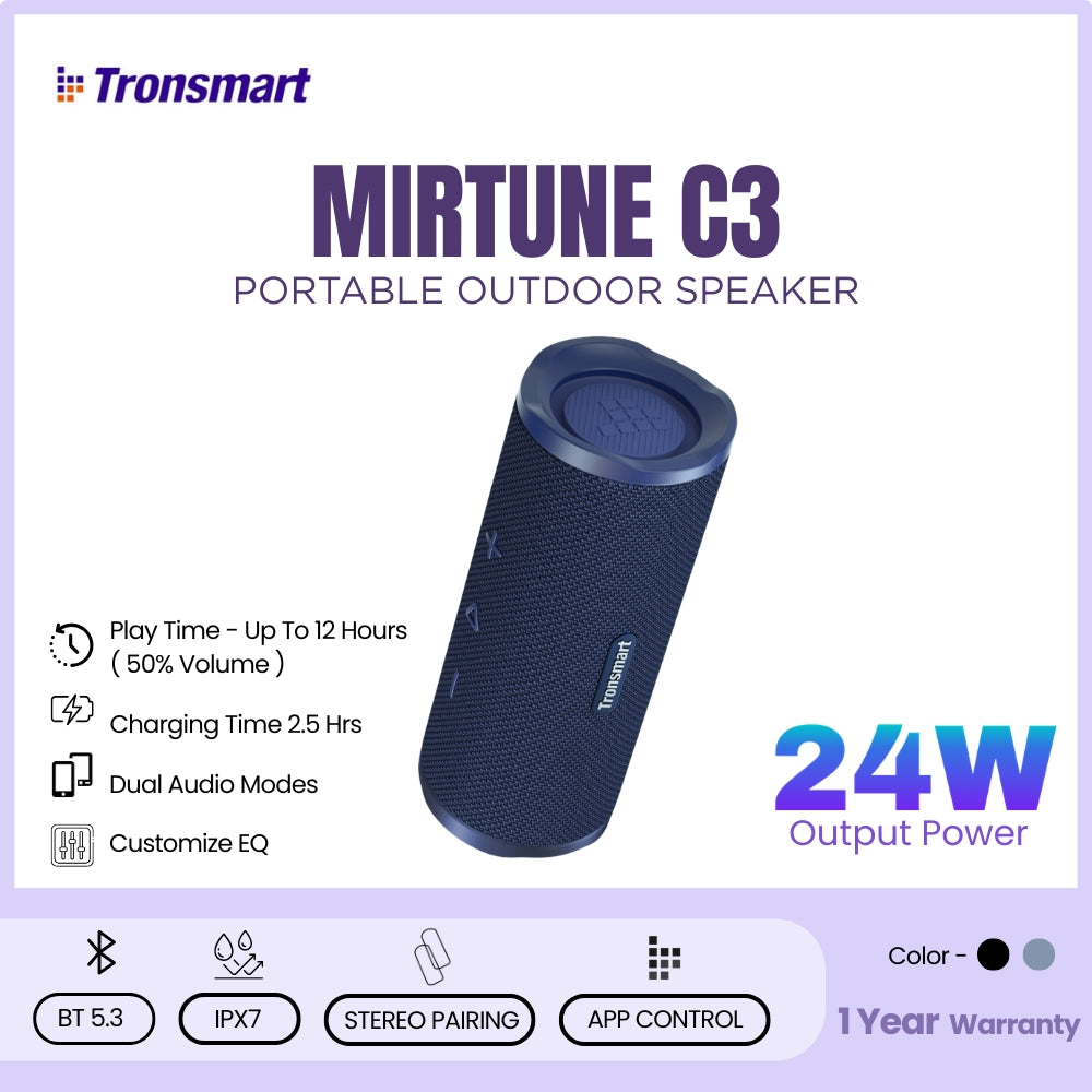 TRONSMART - Mirtune C3 Portable Bluetooth Wireless Outdoor Speaker - Blue