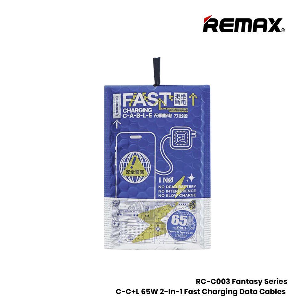 REMAX RC-C003 Fantasy Series 65W C-C+L 2-In-1 Fast Charging Data Cable - White