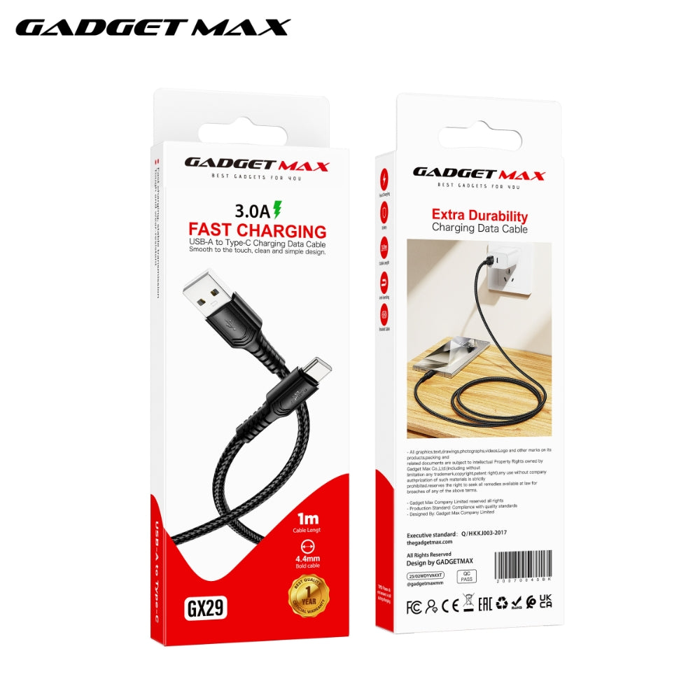 GADGET MAX - GX29 Woven Series USB To Type-C Fast Charging Data Cable (3A) - Grey
