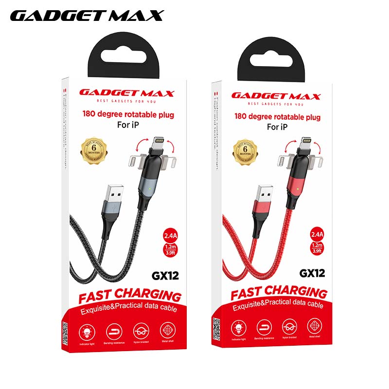 GADGET MAX GX12 FAST CHARGING EXQUISITE & PRACTICAL DATA CABLE FOR IPH (2.4A) (1.2M)  - ?RED