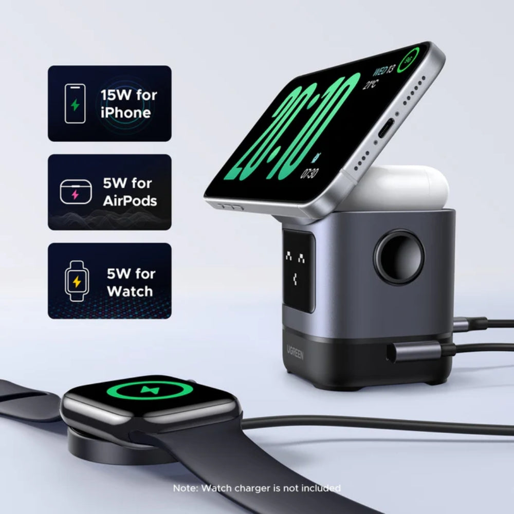 UGREEN - W709 Uno 2-In-1 Wireless Magnetic Charger (Qi2 | 15W) - Black/Grey