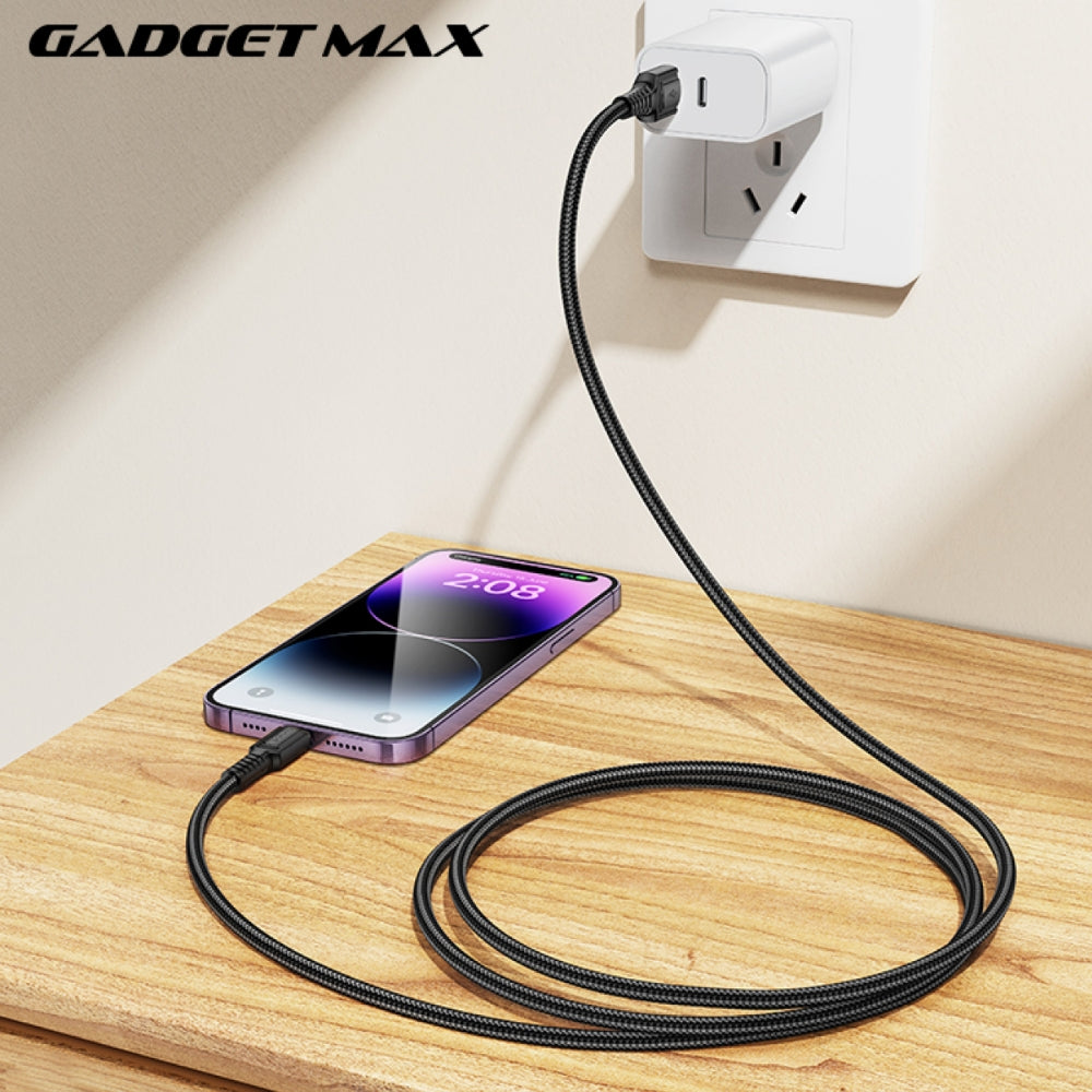 GADGET MAX - GX29 Woven Series USB To Lightning Charging Data Cable (2.4A) - Black