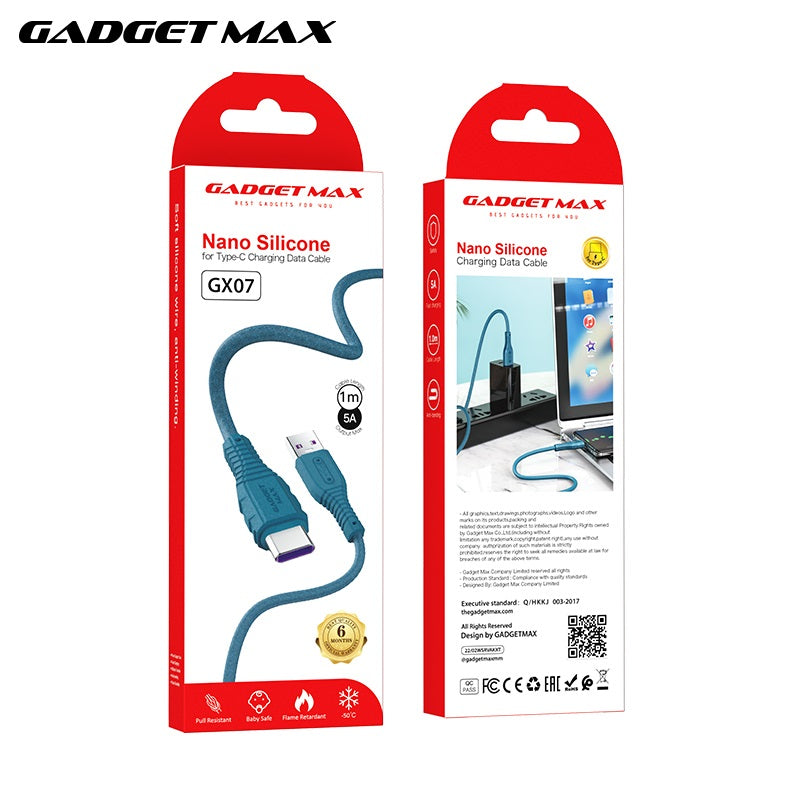 GADGET MAX GX07 TYPE-C 2.4A NANO SILICONE CHARGING DATA CABLE FOR TYPE-C (5A)(1M) - BLUE