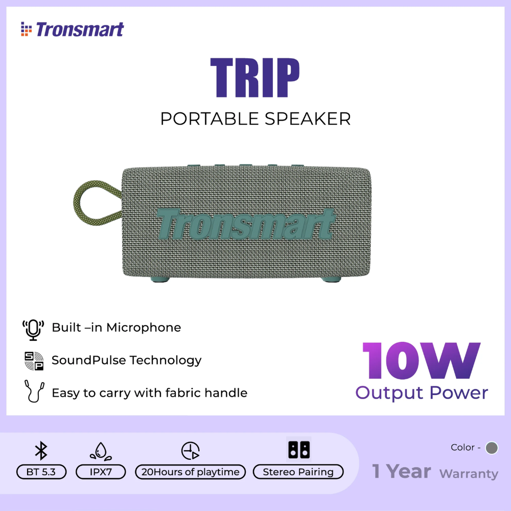 TRONSMART Trip 10W Portable Wireless Bluetooth Outdoor Speaker - Grey