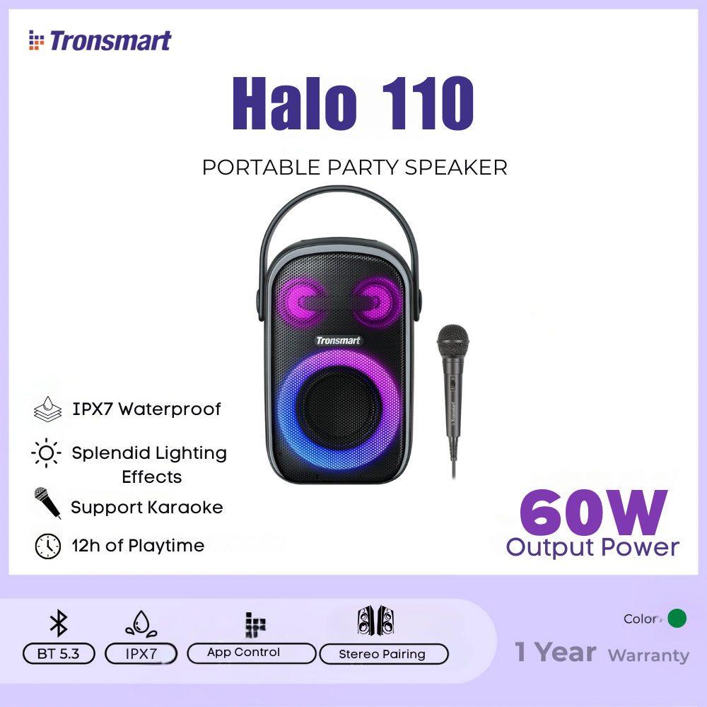 TRONSMART Halo 110 60W Portable Wireless Bluetooth Karaoke Speaker - Black