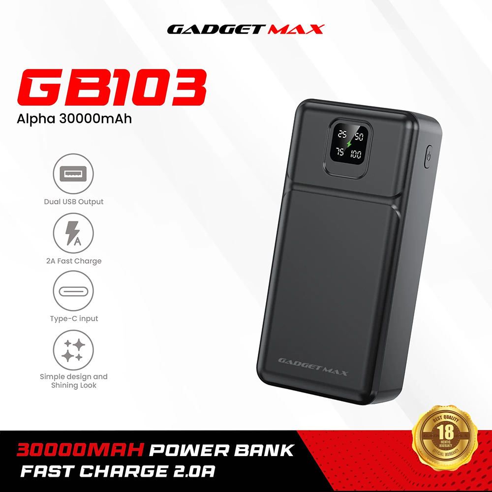 GADGET MAX - GB103 Alpha Series 30000mAh Power Bank - Black – Remax ...