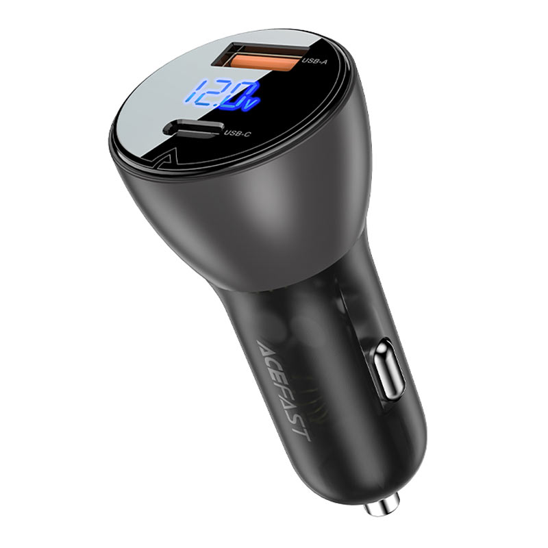 ACEFAST B6 METAL CAR CHARGER 63W (USB-A+USB-C) WITH DIGITAL DISPLAY