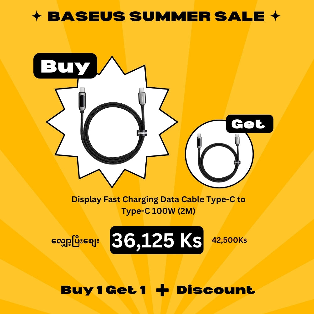 (Buy 1 Get 1) Baseus Display 100W Type-C to Type-C Fast Charging Data Cable (2M) - Grey + Black