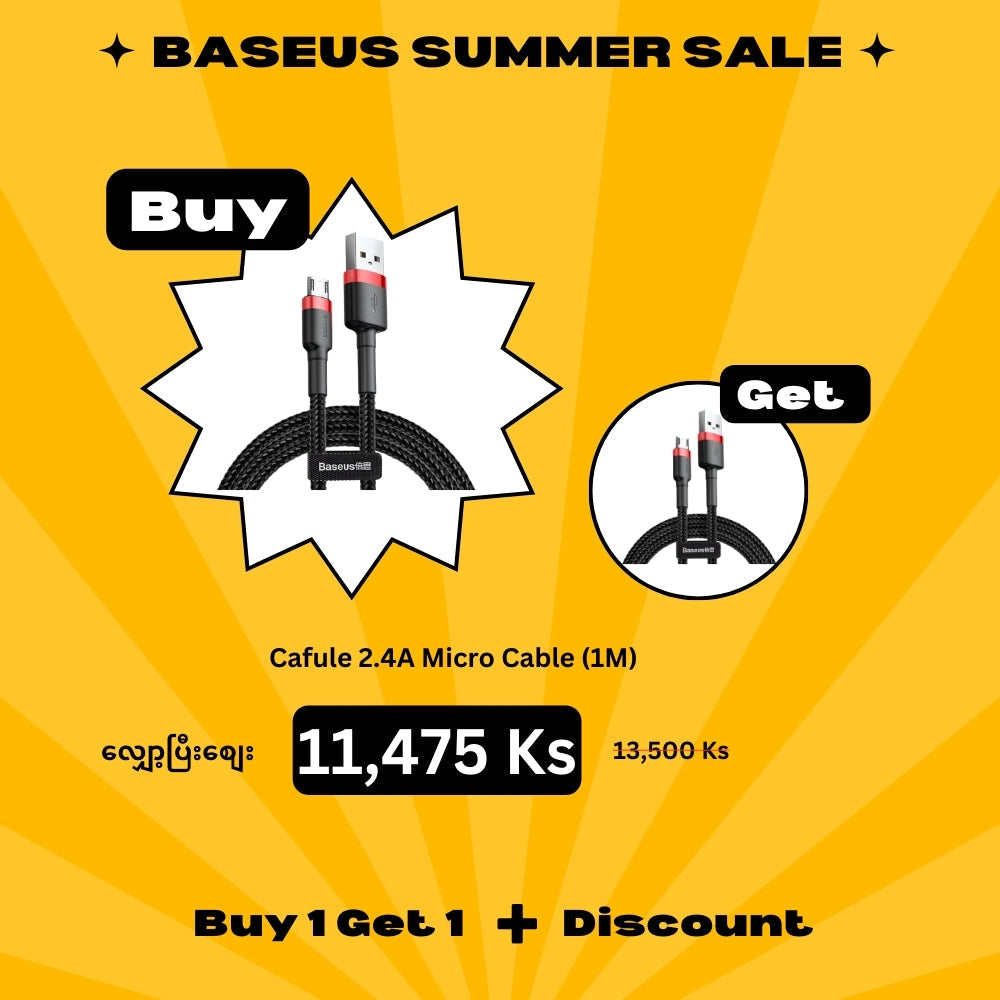 (Buy 1 Get 1) Baseus Cafule 2.4A Micro Cable (1M)- Red + Black