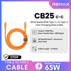 REMAX - CB25 C-C Wind Speed 65W USB To Type-C Fast Charging Data Cable - Orange