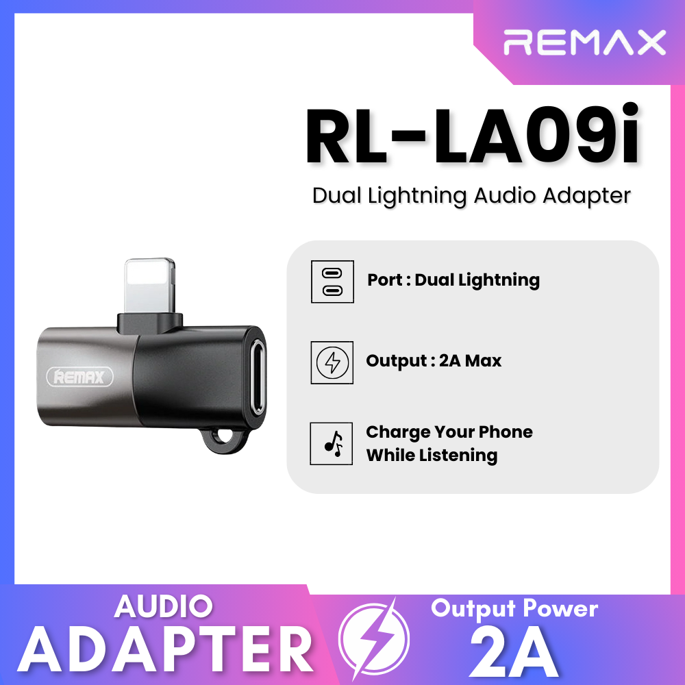 REMAX - RL-LA09i 2.0A Dual Lightning Audio Jack Splitter - Black